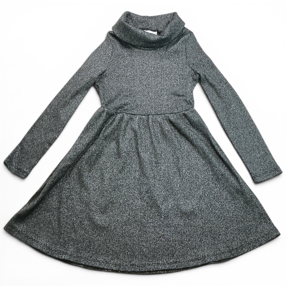 Rare Editions Silver Metallic Cowl Neck Dress Kids Size 12 Shimmer Long Sleeve